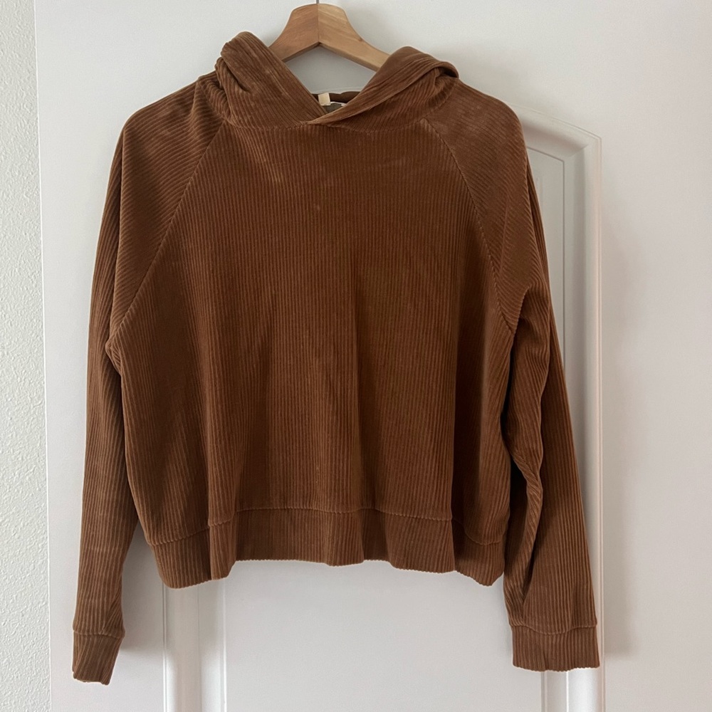 Sezane Brown Cropped Corduroy Sweatshirt
